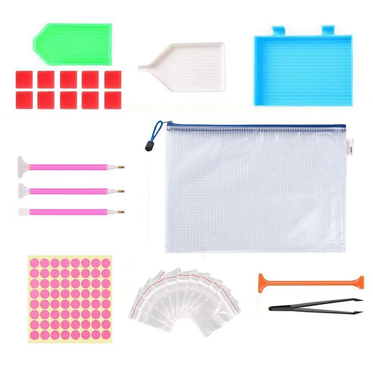 Diamond Painting Tool Kit DIY Embroidery Pen Glue Storage Box Mesh Bag Sets