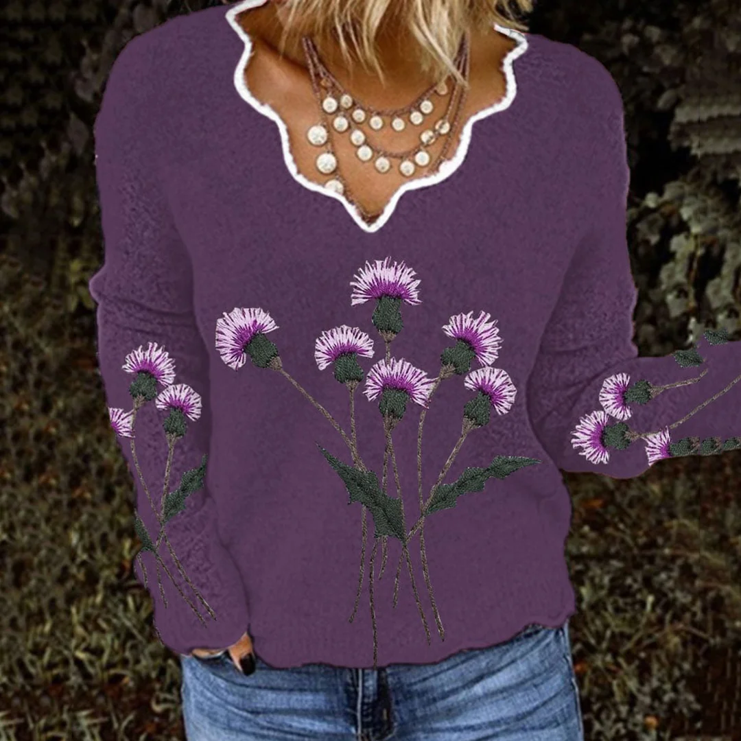 Women's Scotland Thistle Scalloped Cozy Sweater