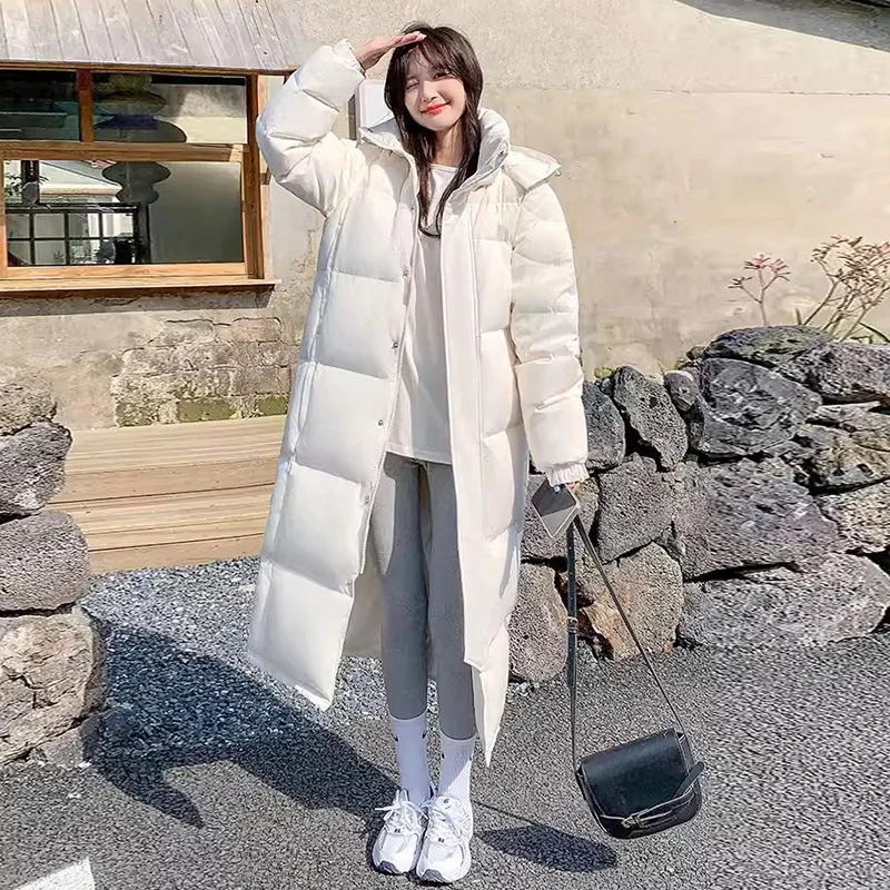 Woherb Chinese Drama Long College Style Down Jacket Female 2024 Winter Fashion Thick Loose Warm White Duck Down Matching Jacket-Outfit Ideas