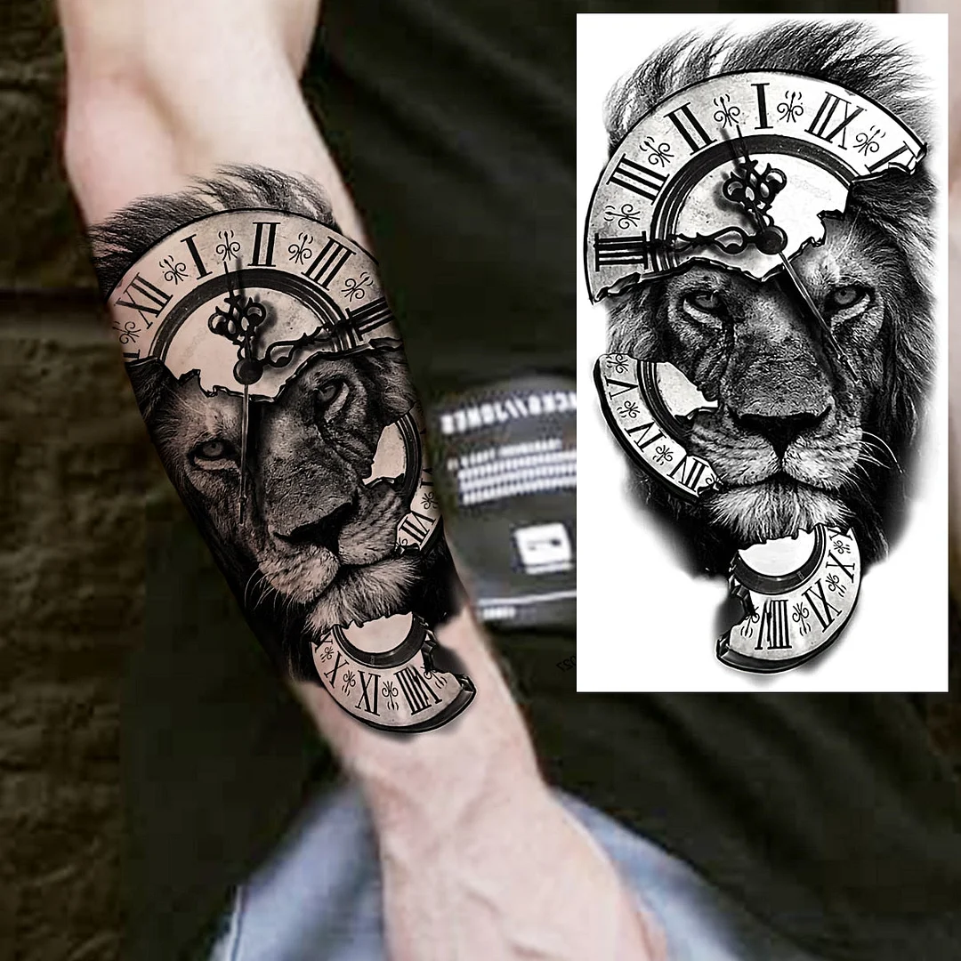 Praying Lion Cross Temporary Tattoos For Men Women Clown Wolf Tiger Flower Compass Fake Tattoo Sticker Forearm Waterproof Tatoos