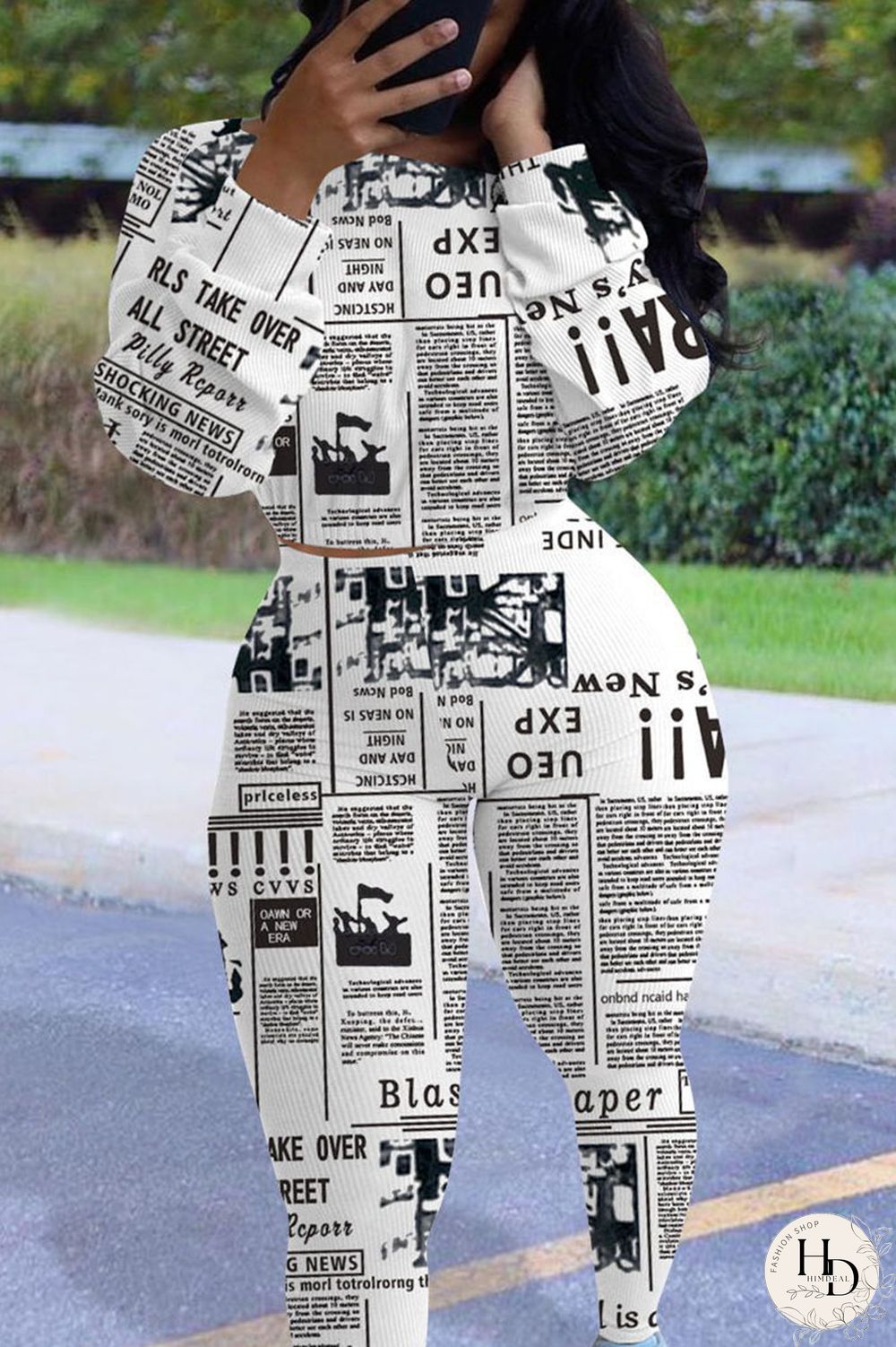 purple Casual Print Split Joint O Neck Long Sleeve Two Pieces