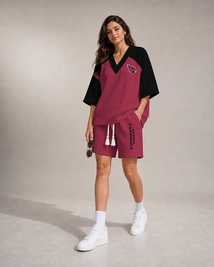 Arizona Cardinals Women&rsquo;s V-neck Jacquard Cable-Knit Tee & Shorts Set
