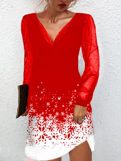 Long Sleeve Sexy Snow Printing Lace Dresses