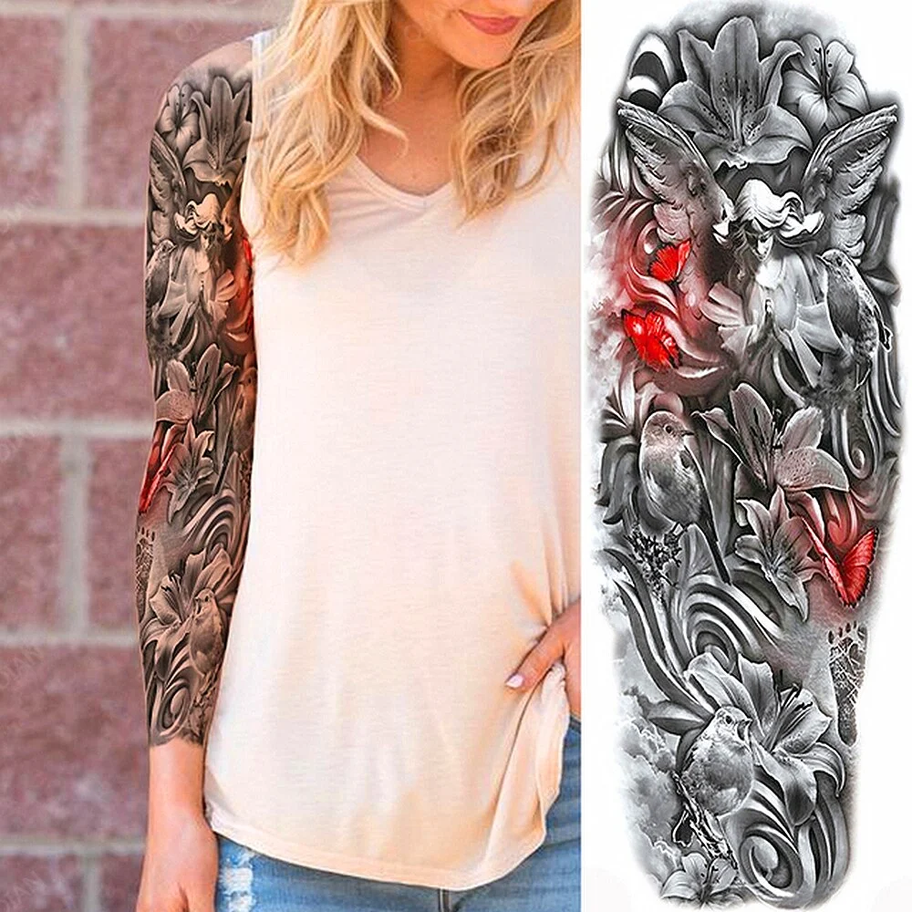 Sdrawing Arm Temporary Tattoo Lady Gun Eye Flower Tiger Lion Skull Eagle Women Body Leg Waterproof Sticker Cool Man Totem Sleeve