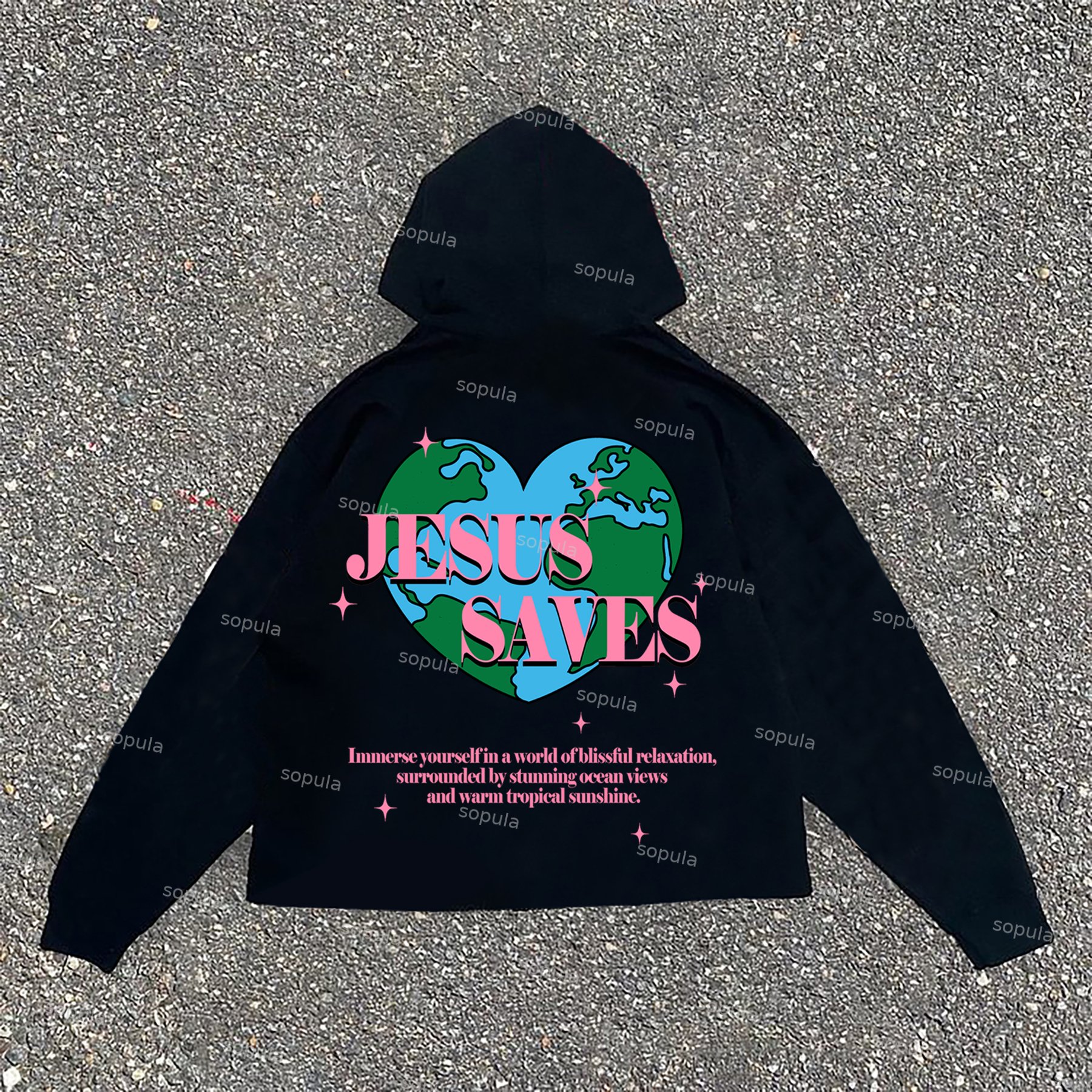Sopula Casual Loose Jesus Saves Unisex Printed Long Sleeve Hoodie