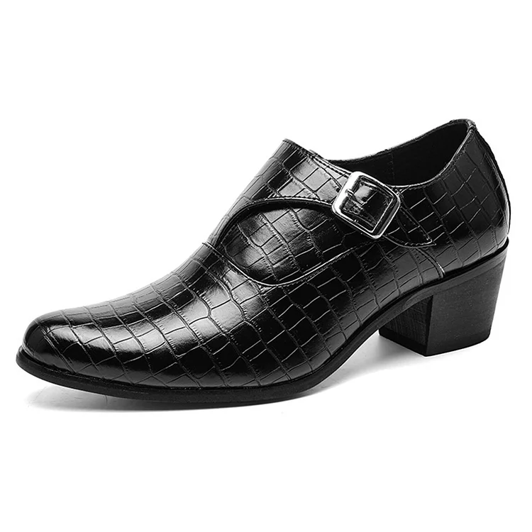 PU Leather Plaid Pointy Toe Buckle Mid Heel Wedding Dress Shoes