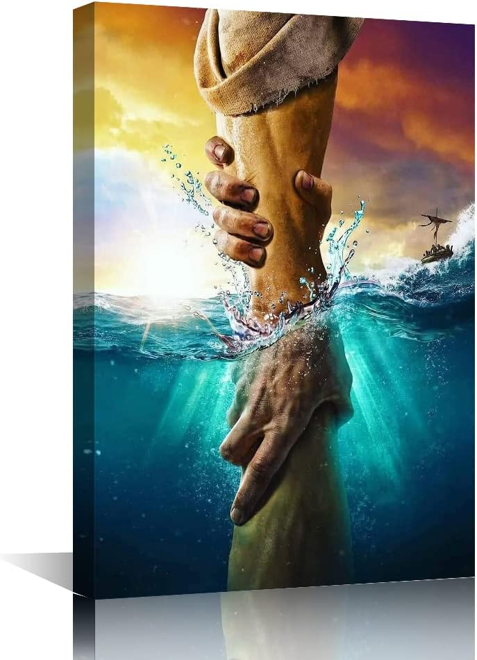 The Hand Of God Canvas Wall Art Don't Be Afraid Just Have Faith Give Me Your Hand Large Religious Wall Art Wrapped Canvas Prints for Living Room Office Bedroom Posters Prints Framed Ready to Hang - 24 inch W x 16 inch H 16&#039;&#039;Wx24&#039;&#039;H