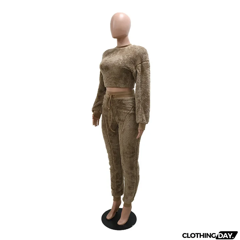 Casual Plus Velvet Solid Color Two-piece Suit