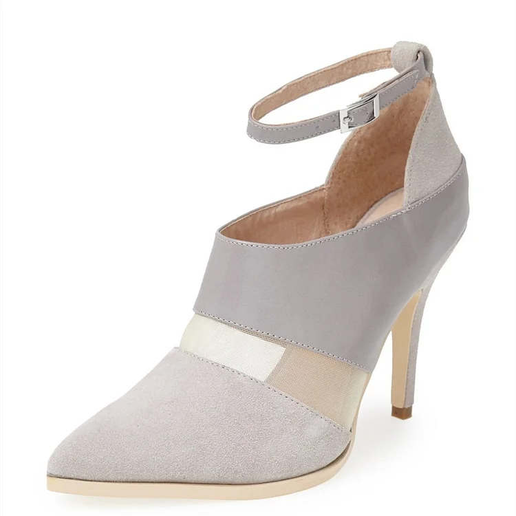 Beige Suede Ankle Strap Stiletto Boots Vdcoo