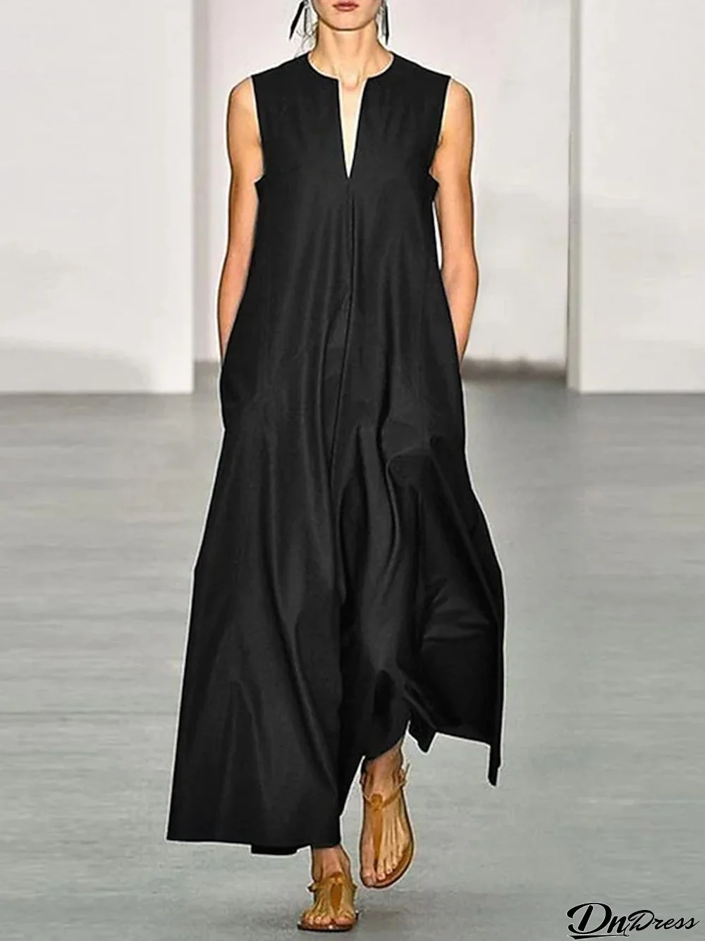Women's Shift Dress Long Dress Maxi Dress Black Wine Dark Blue Sleeveless Pure Color Patchwork Spring Summer Deep V Casual 2024 S M L XL XXL