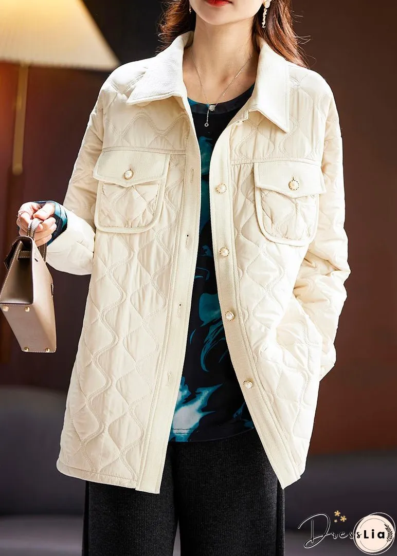 Plus Size Apricot Peter Pan Collar Button Cotton Filled Coat Long Sleeve