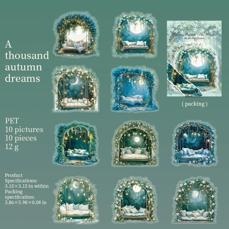 PET Sticker - The Bright View Outside Window Series Vintage Landscaping Material Collage 