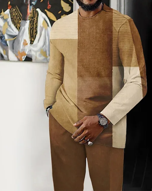 Men's Casual Color Blocking Long Sleeve Walking Suit-171