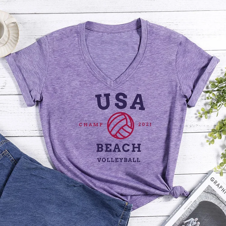 USA Beach Volleyball Tokyo Champion 2021 V-neck T Shirt-Annaletters