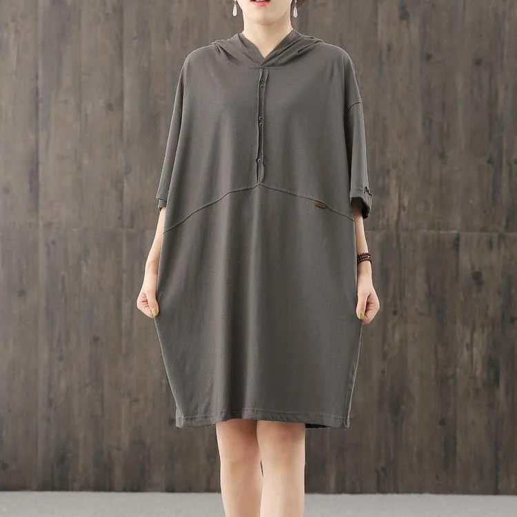 Chic dark gray dresses hooded patchwork Maxi fall Dresses