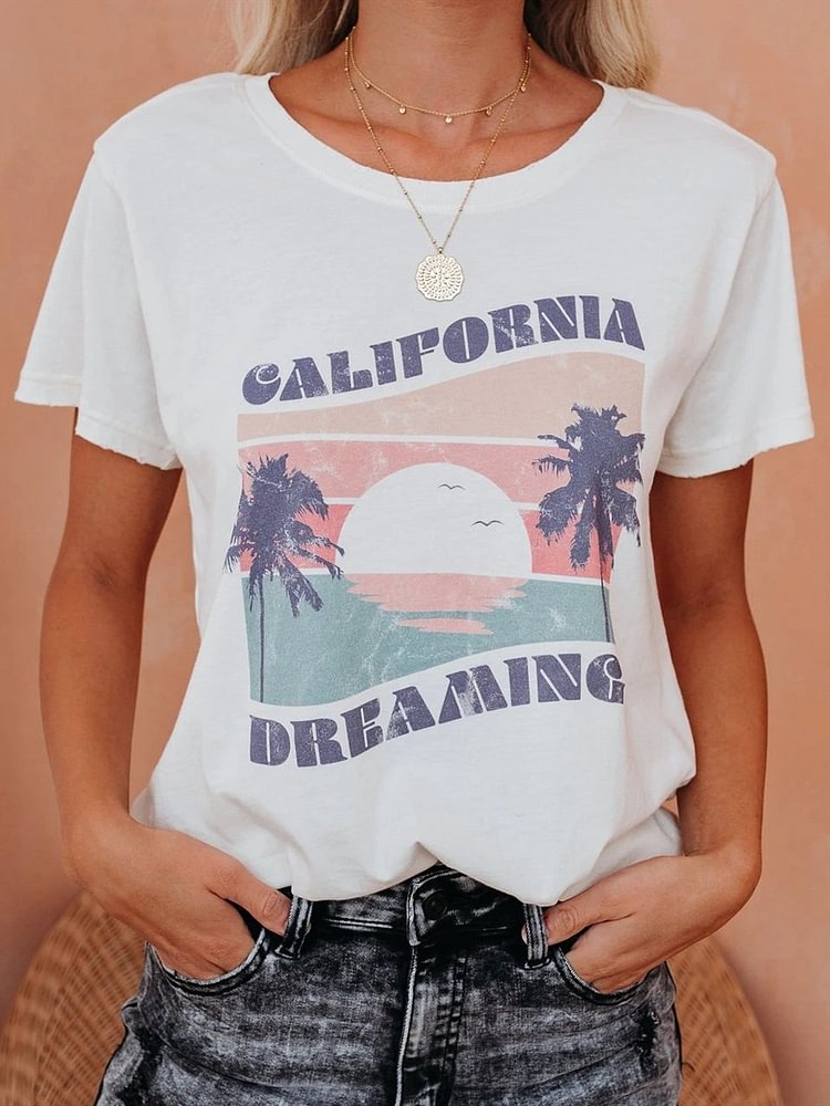 Bestdealfriday City Print Short Sleeve T-Shirts Tops 9008214