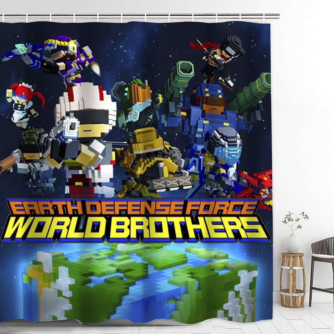 Earth Defense Force World Brothers Shower Curtain with Hooks Thicken Waterproof Bathroom Decoration