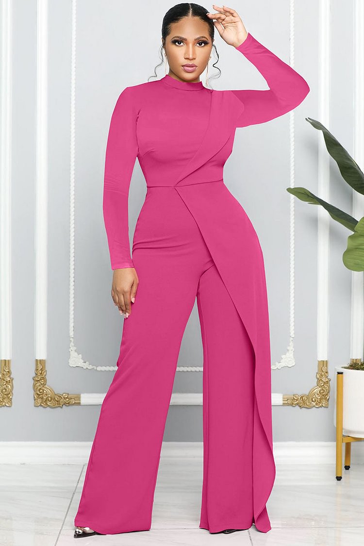 Casual Long Sleeve High Waist Wide Leg Jumpsuit