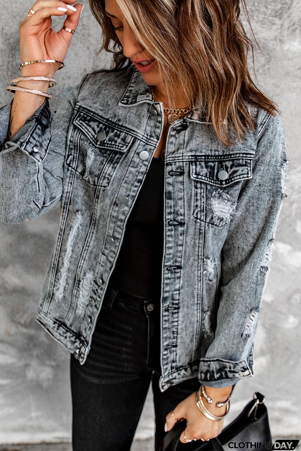 Gray Distressed Jean Jacket