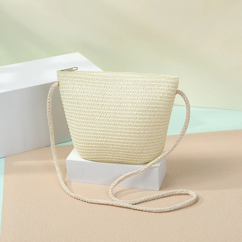 Women’s Straw Solid Color Beach Weave Square Zipper Flip Cover Straw Bag