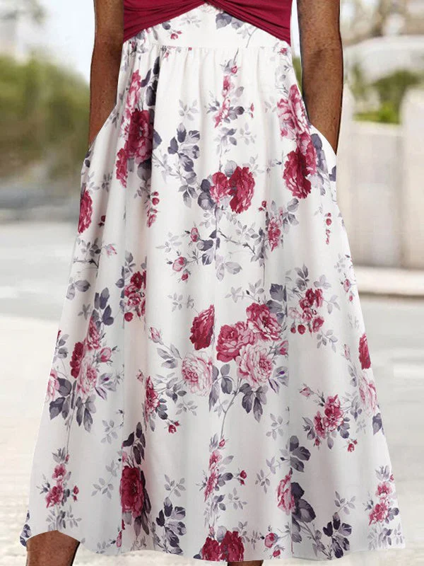 Women's Short Sleeve Scoop Neck Floral Printed Midi Dress