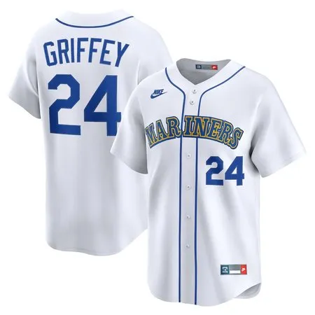 Men's Seattle Mariners #24 Ken Griffey Jr.  White Throwback Cooperstown Collection Limited Jersey 1AHX