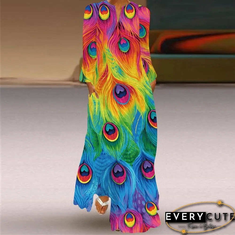 Long-Sleeve Pocket Pattern Dress