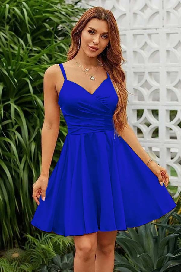 Daisda Shining Pink Spaghetti Strap Sleeveless Ball Gown Pleated Short Dress