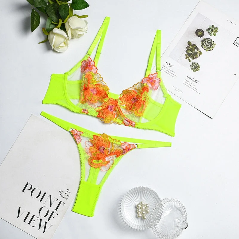 Yimunancy 4-piece Floral Lace Bra Set Women Bra + Panty Underwear Women Set Ladies Sexy Lingerie Set