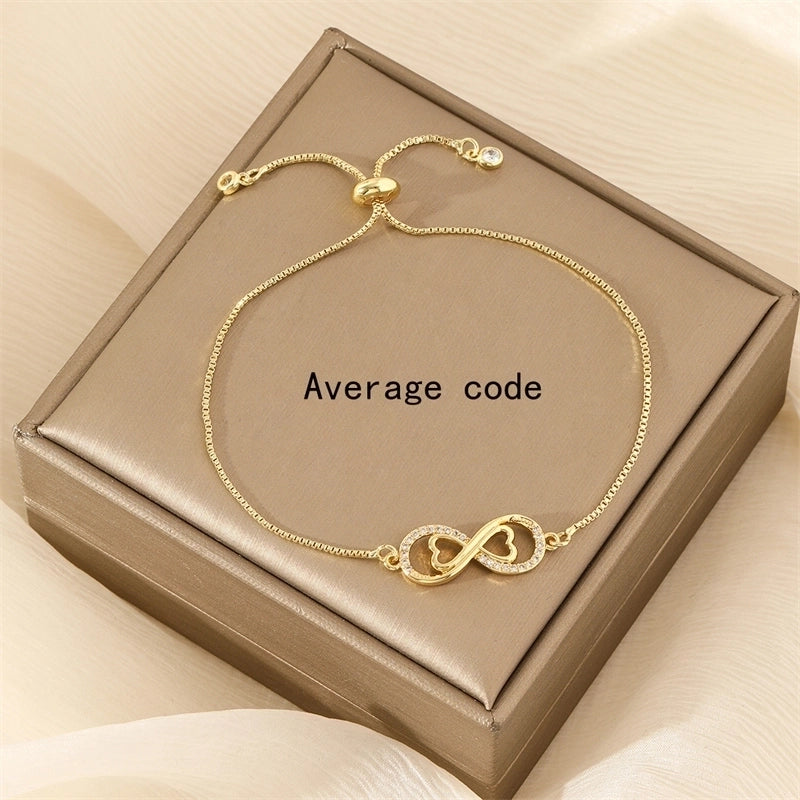 Copper 18K Gold Plated Minimalist Inlay Geometric Heart Shape Zircon Bracelets
