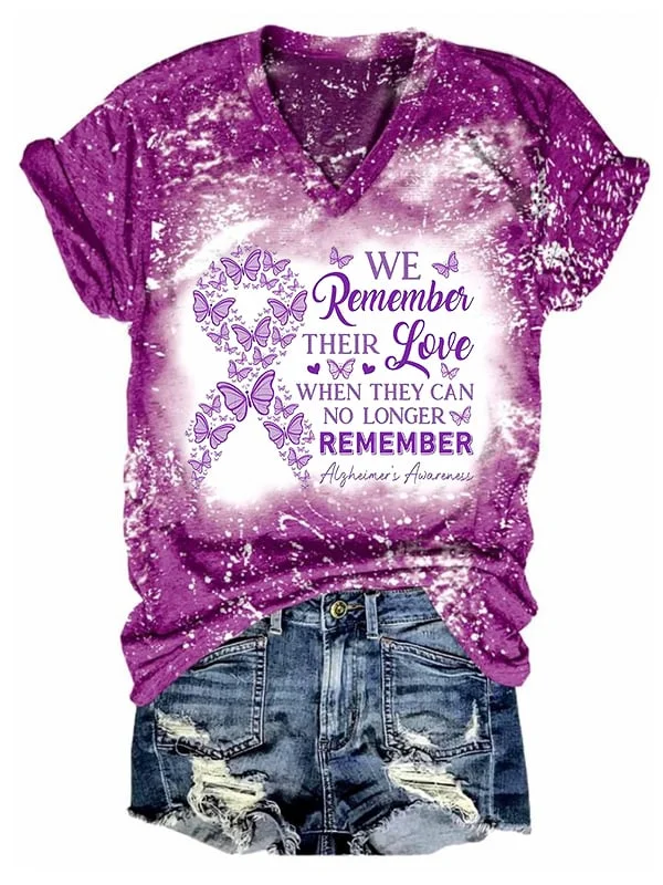 Women's We Remember Their Love When They Can No Longer Remember Print V-Neck T-Shirt socialshop