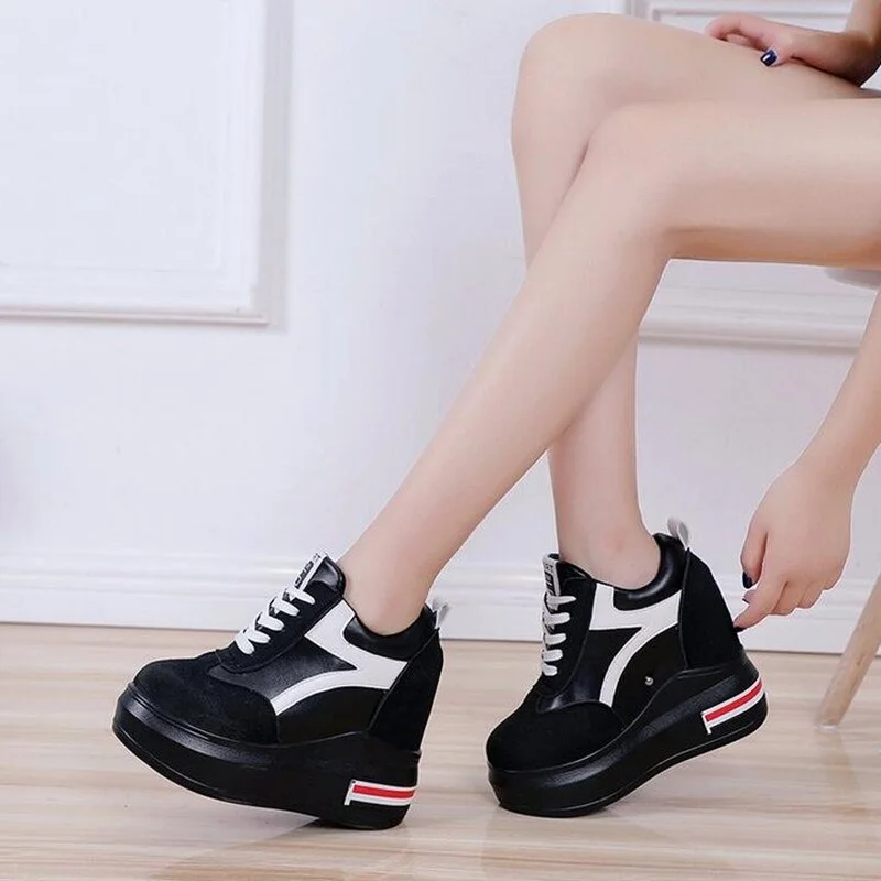 Classic Fashion Woman High Platform Sneakers Spring Female Shoes Woman Black White Sneakers Breathable Zapatos Casual Mujer W44