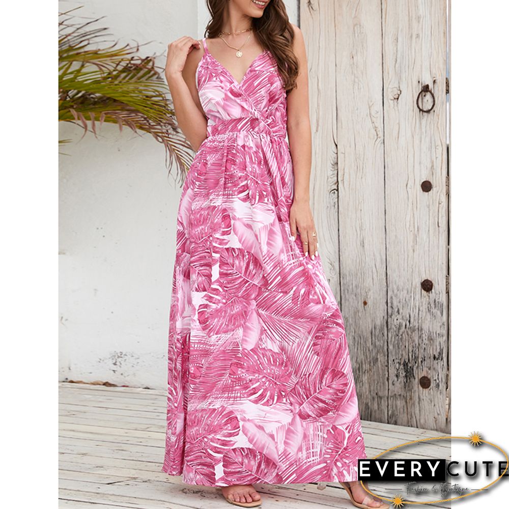 Pink Bohemia Print V Neck Maxi Dress