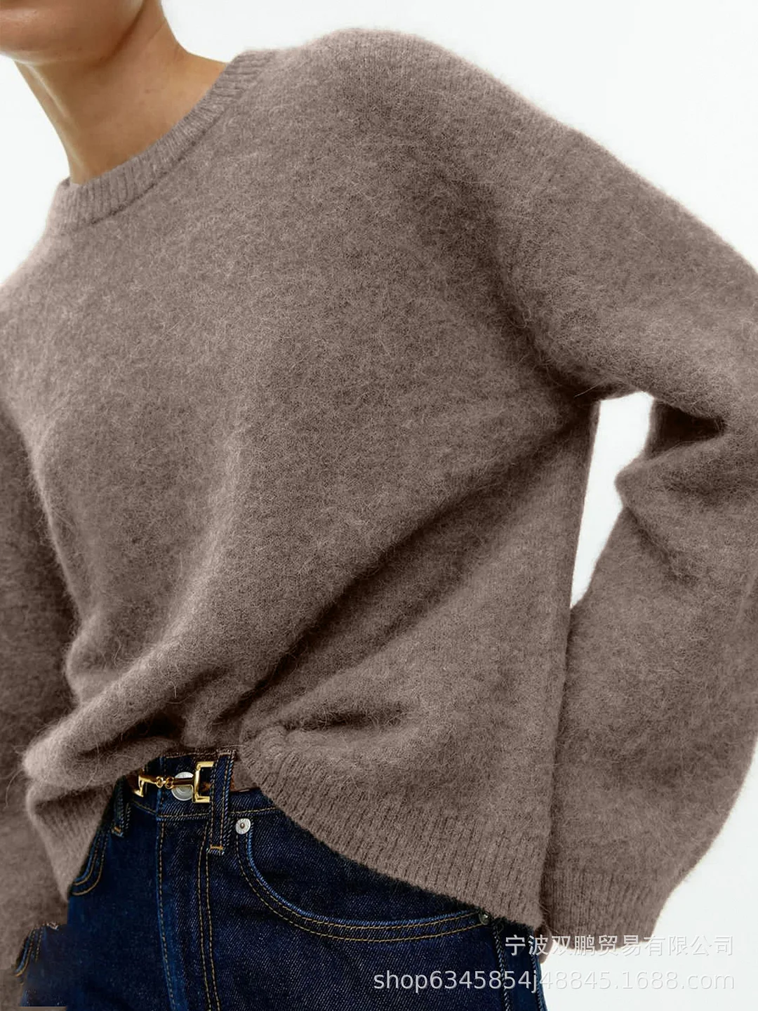 Athvotar Athvotar Soft-Gried Gray Sweater Woman 2025 Autumn And Winter Loose Thick Sheep Velvet Collar Knitted Shirt