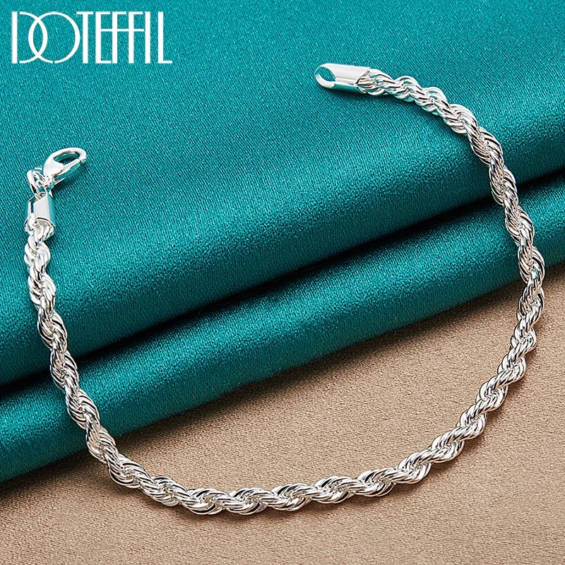 925 Sterling Silver 4mm Water Wave Chain Bracelet For Women Man Jewelry