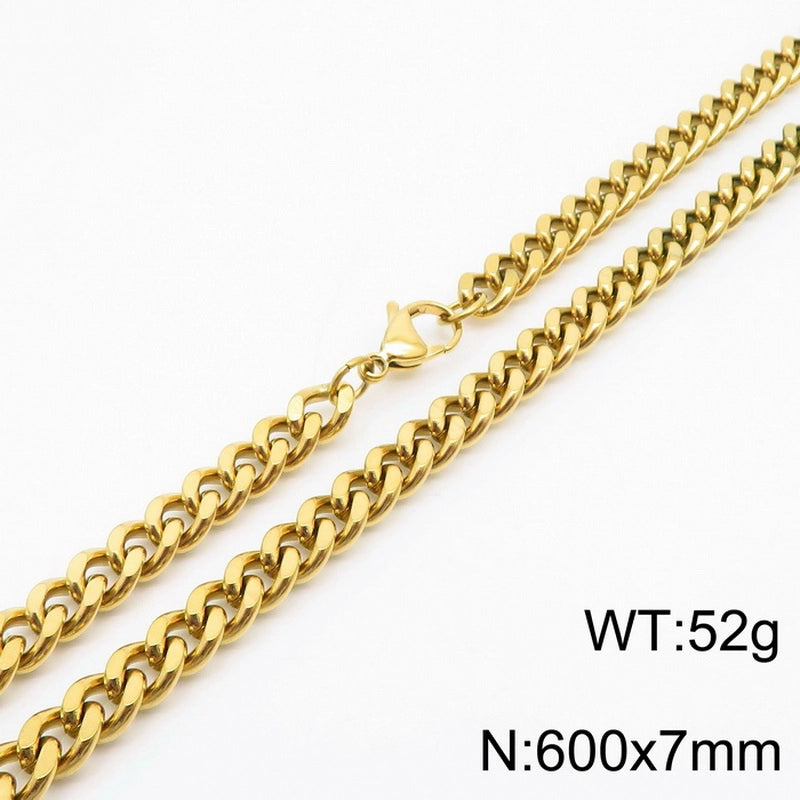 Fashion Simple Bracelet Stainless Steel Six-Sided Grinding Chain Choker Necklace