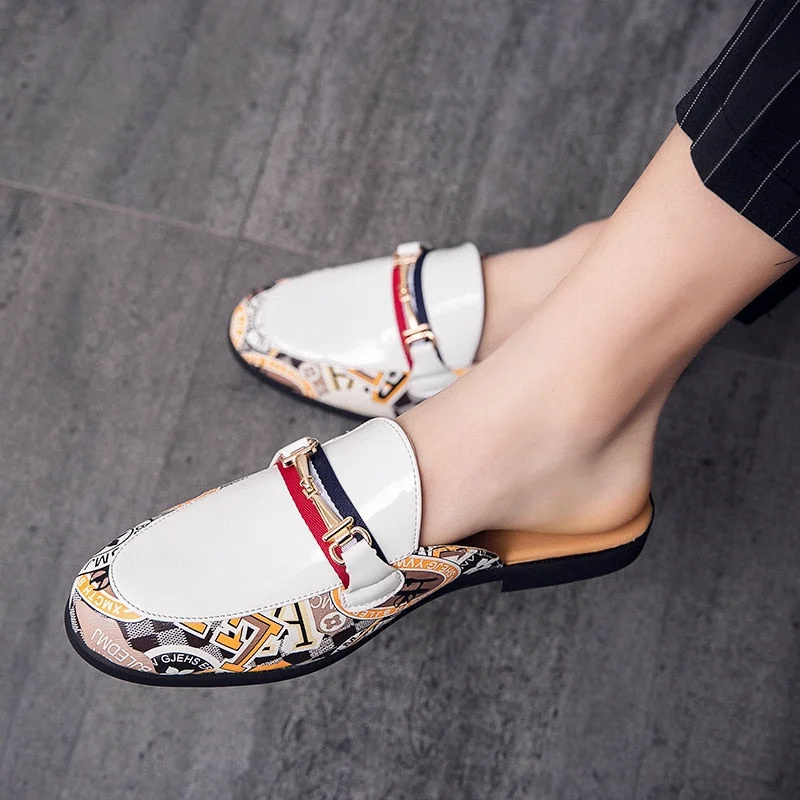 FIXSYS Outdoor Mixed Colors Men Half Loafers Patent Leather Half Shoes Fashion Lightweight Slippers Breathable Man Casual Mules