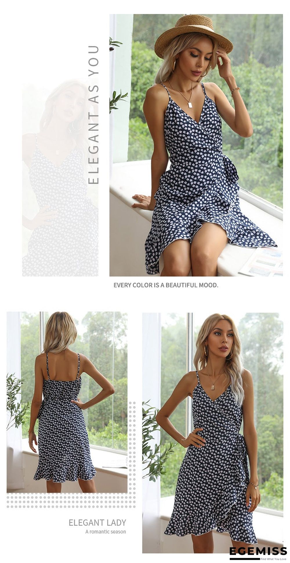 Summer Printing Irregular Ruffled Suspenders Dress Women | EGEMISS