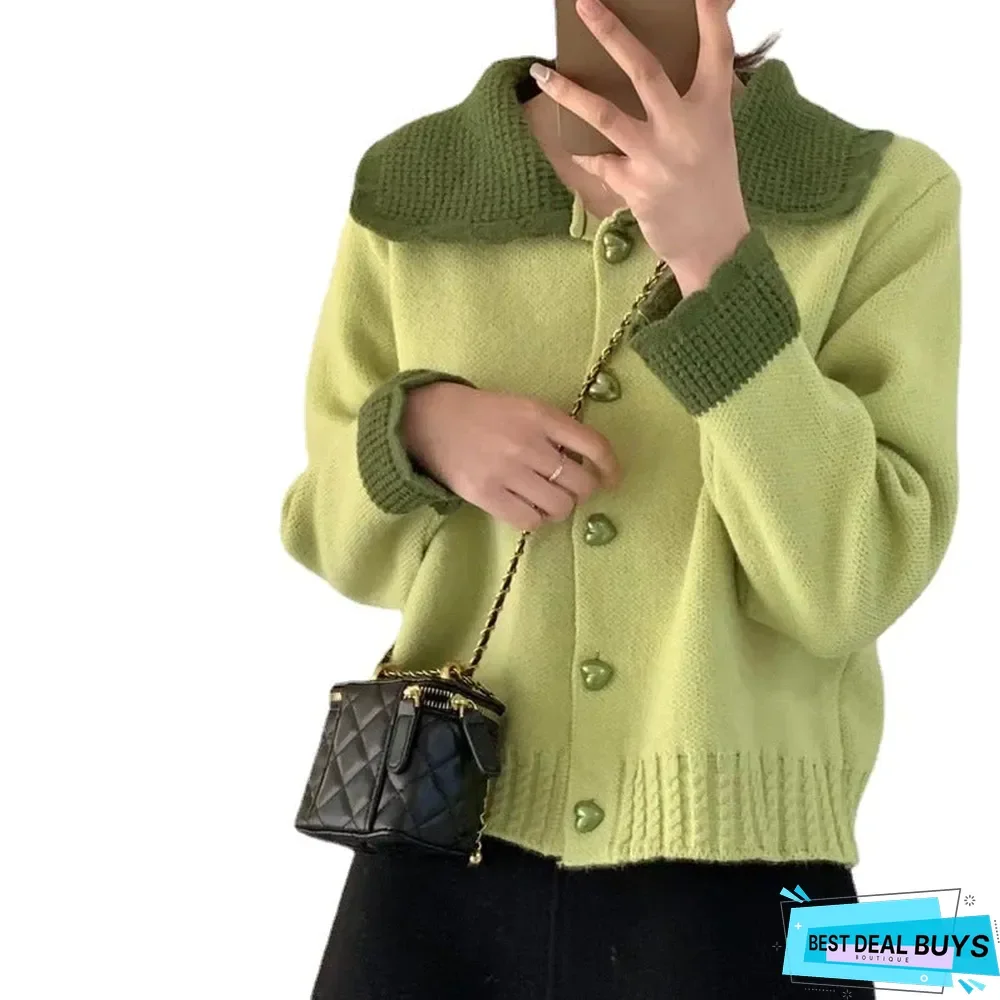 Love Loose Contrast Lapel Knit Cardigan