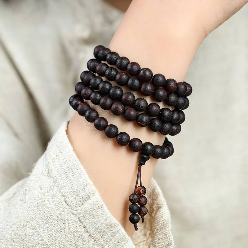 Old Material Burmese Small Leaf Agarwood 108 Beads Mala Bracelet Necklace 8mm
