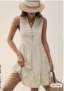 V-neck button pleated hem for comfortable camisole dress