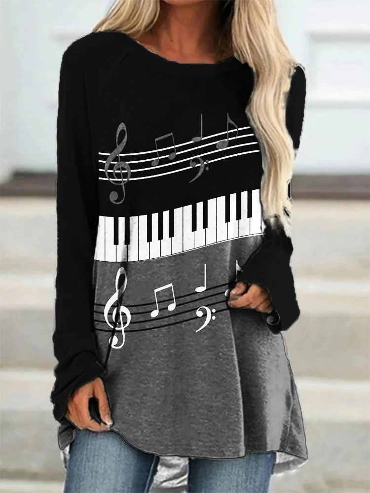 Music Notes Piano Contrast Art A Line T Shirt