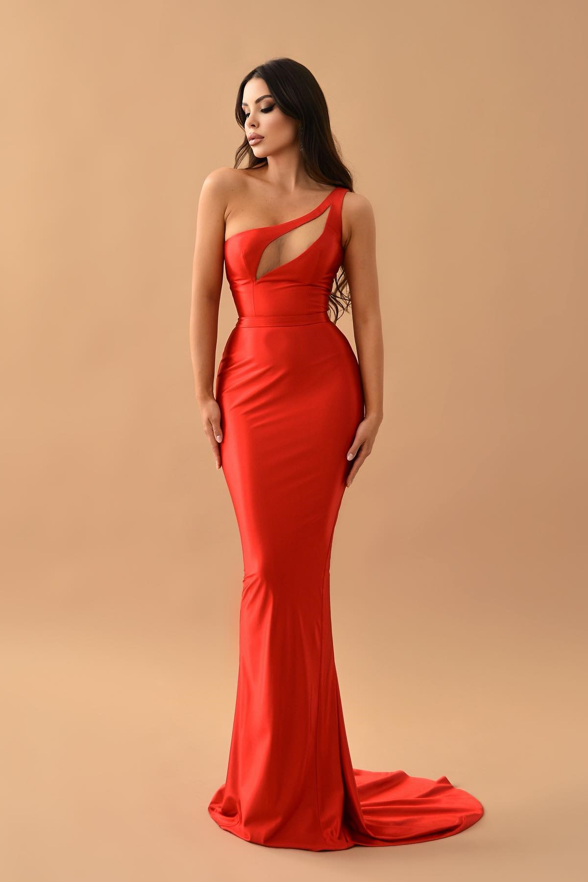 Bellasprom Red One Shoulder Sleeveless Mermaid Prom Dress On Sale Long Bellasprom