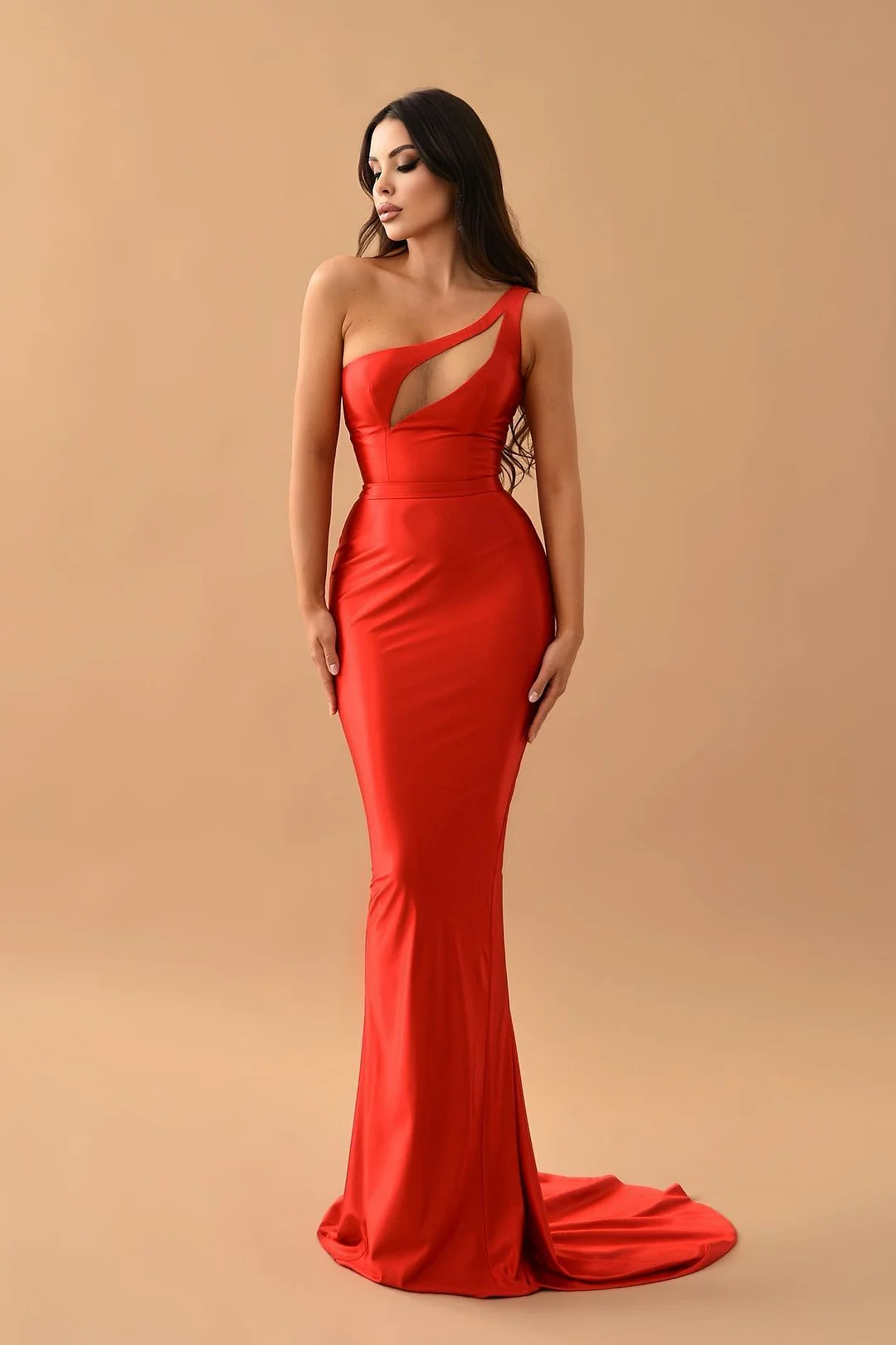 Bellasprom Red One Shoulder Sleeveless Mermaid Prom Dress On Sale Long