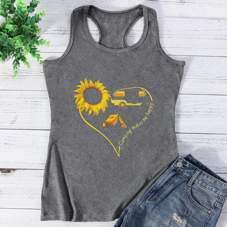 Camping Sunflower Makes Me Happy Vest Top-Annaletters