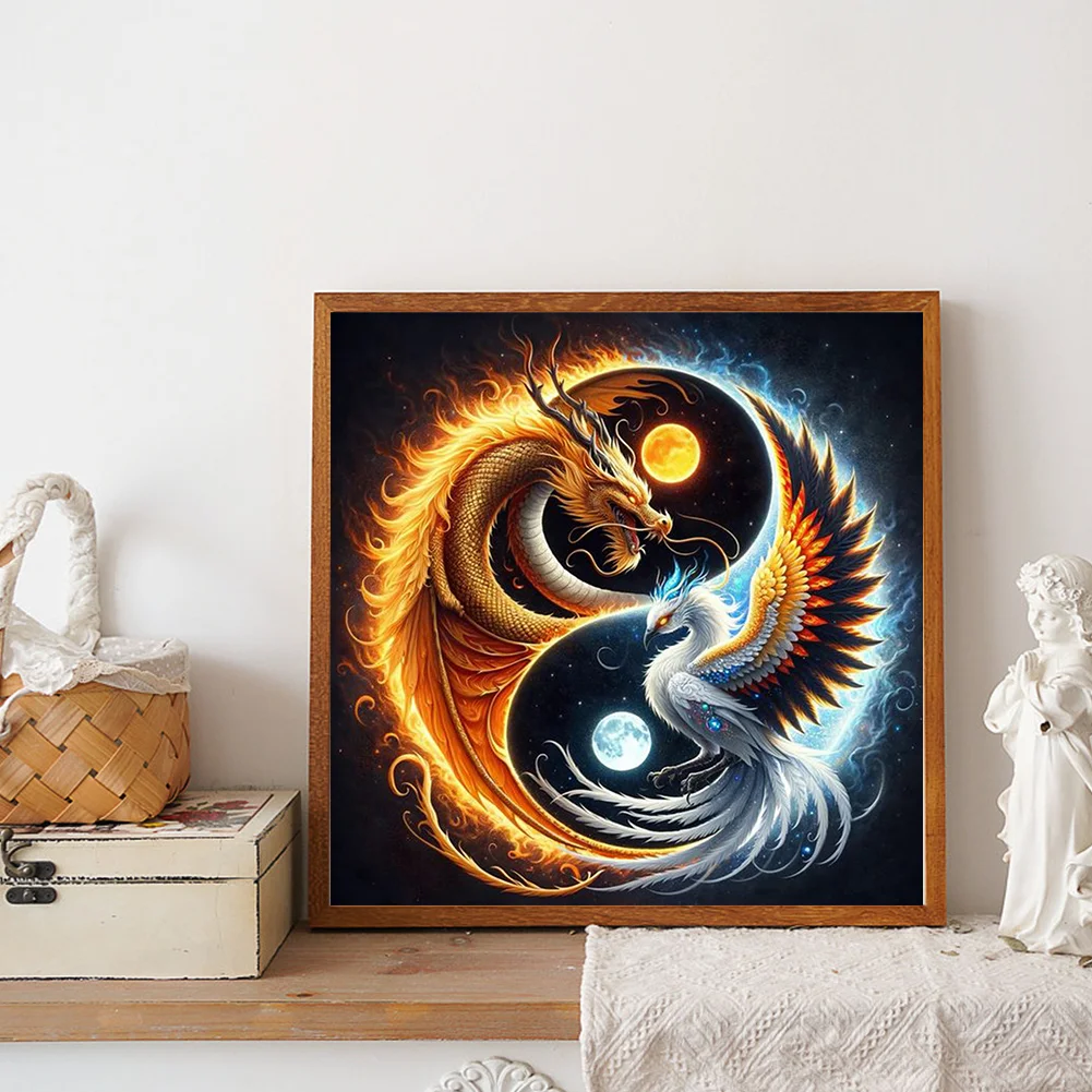 Diamond Painting - Full Round Drill - Yin Yang Dragon Phoenix(Canvas|30*30cm)