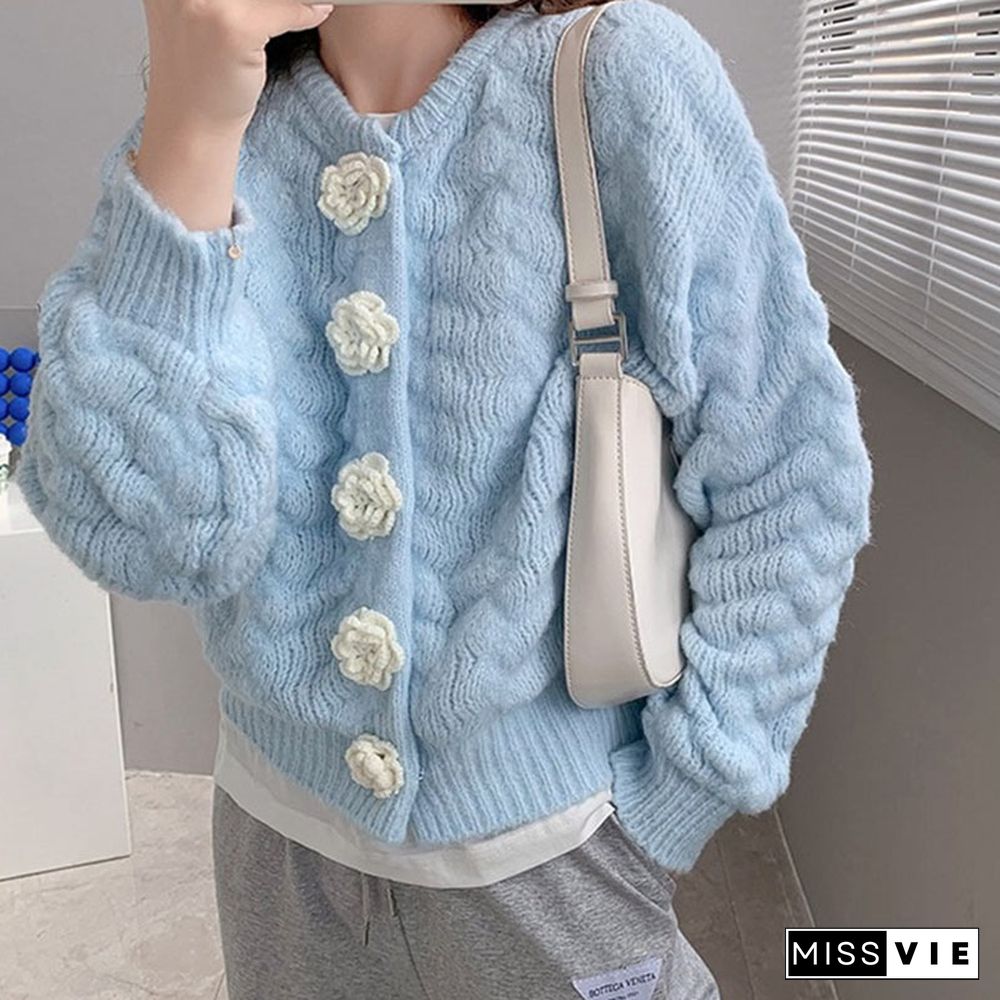 Fashion Flowers Cardigan Knitted Sweater