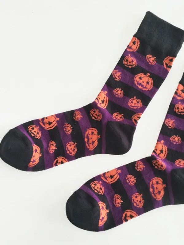 Halloween Pumpkin&Bat Printed Cartoon Knee High Socks