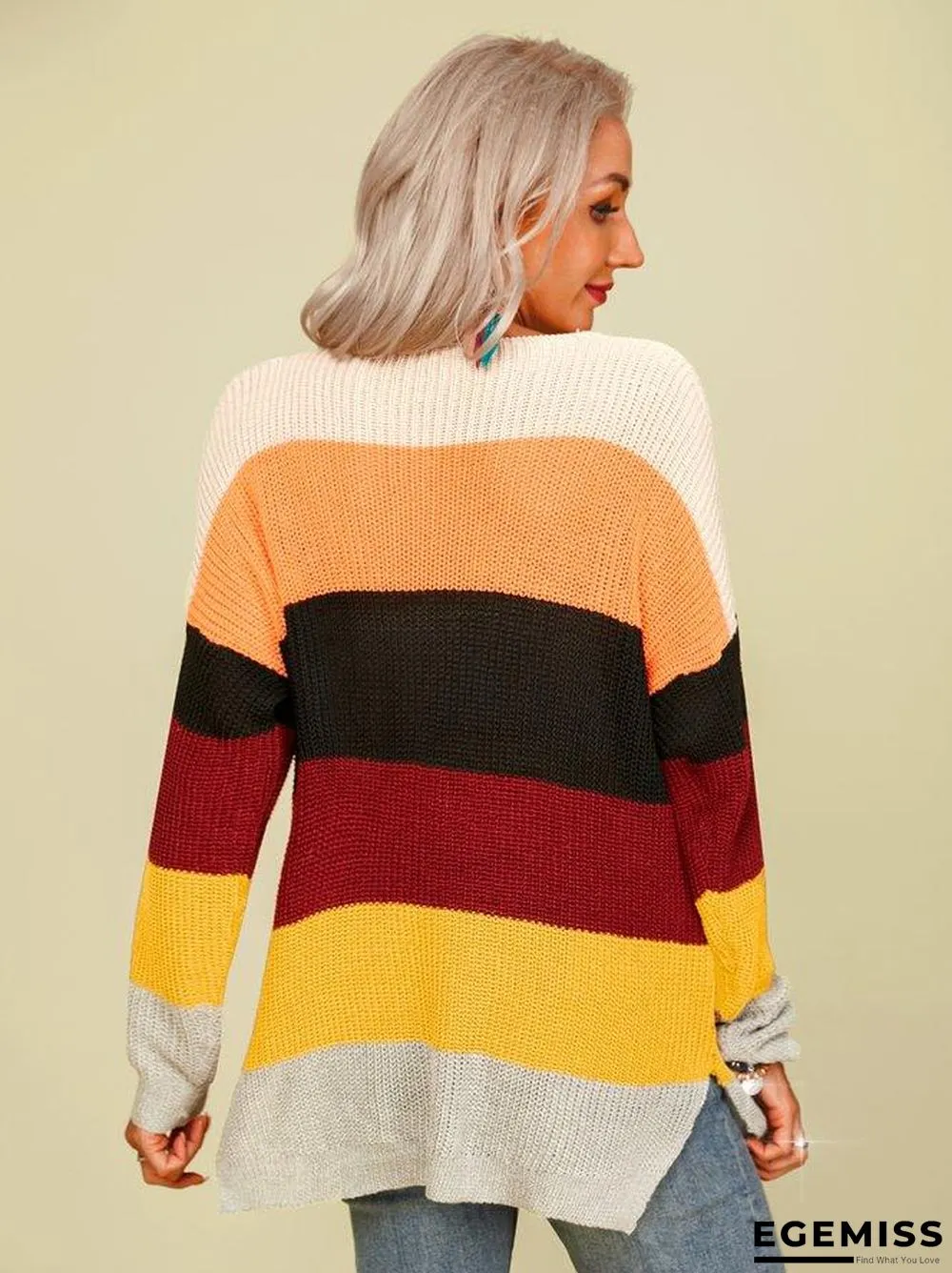 long sleeve v neck casual sweater | EGEMISS