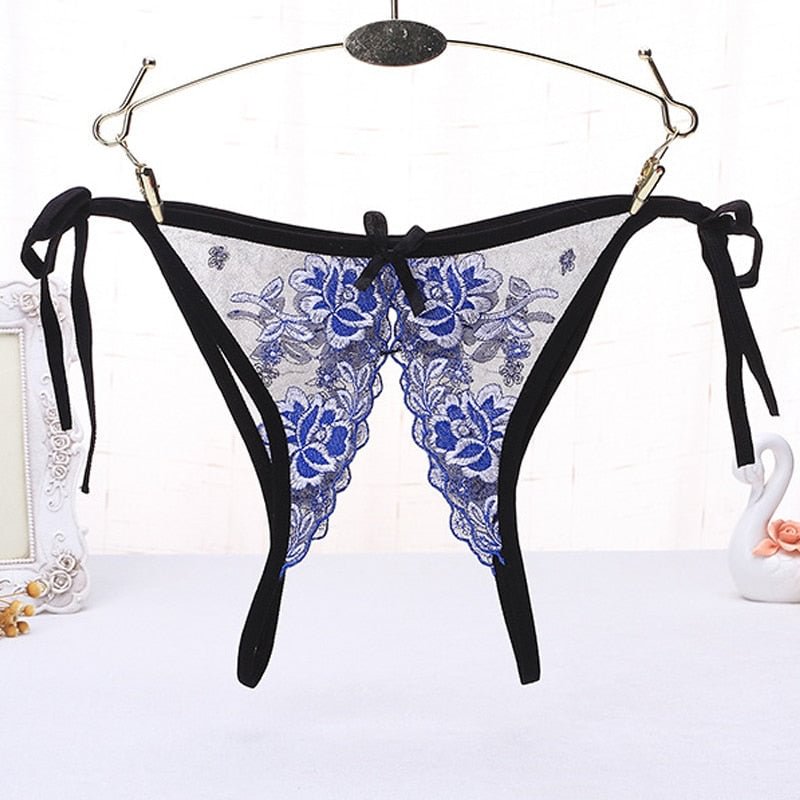 Sexy Transparent Embroidery Floral Lingerie G-String Fashion See Through Open Lace Thong Double Strap Hot Girl Underwear Panties 515